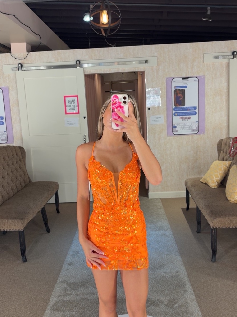 Women’s Orange Sequin Mini Dress by